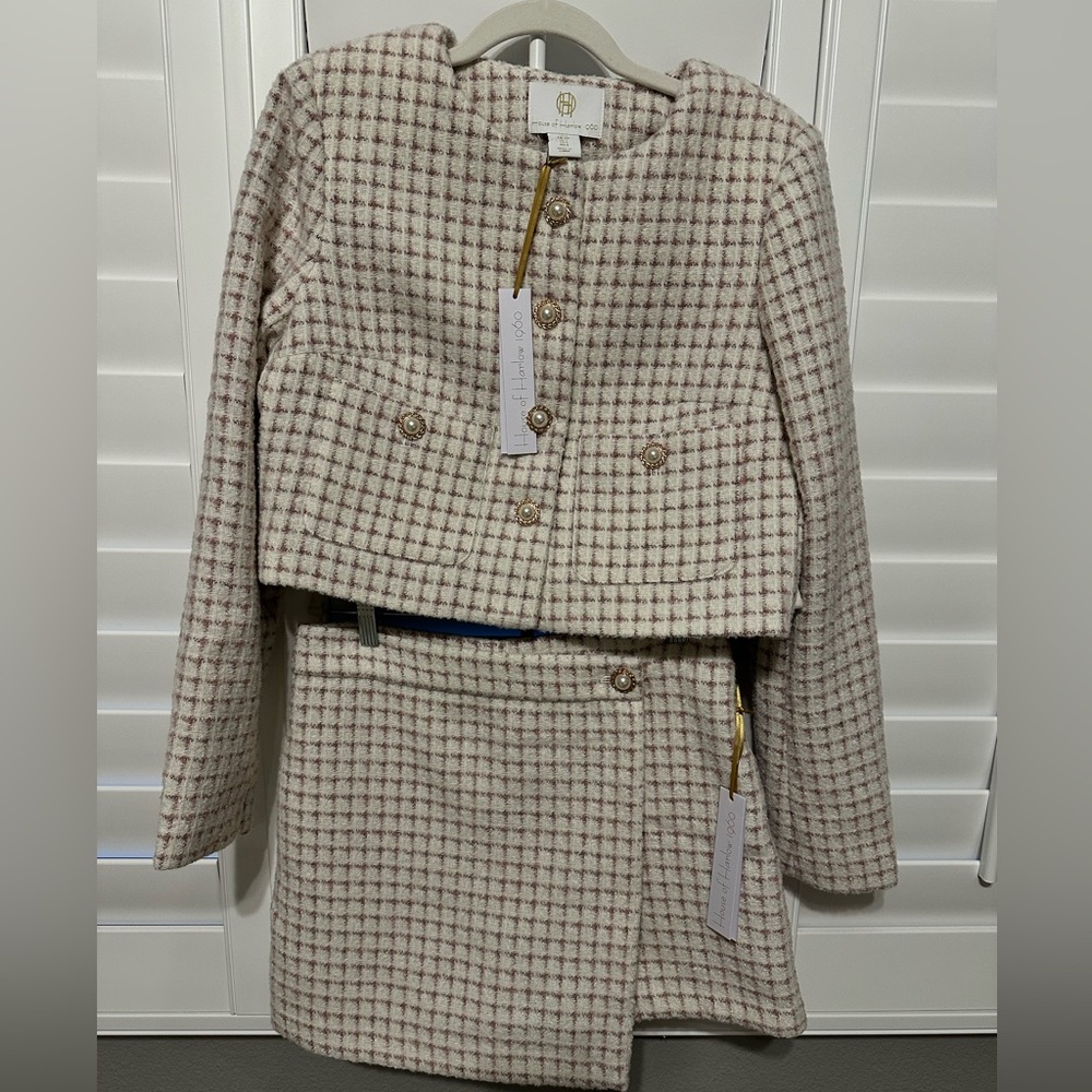 House of Harlow 1960 Cream and Brown Plaid Blazer and Skirt Set